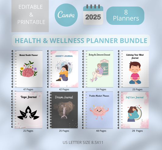 Comprehensive Health & Wellness Digital Planner Bundle | Mental Health, Anxiety, Yoga, Self-Care & More