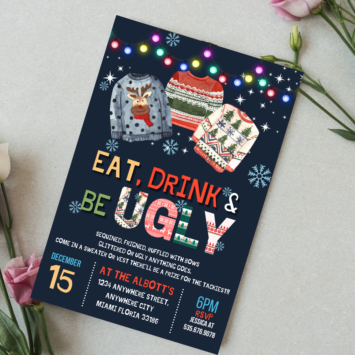 Ugly Sweater Christmas Party Invitation | Editable Canva Template