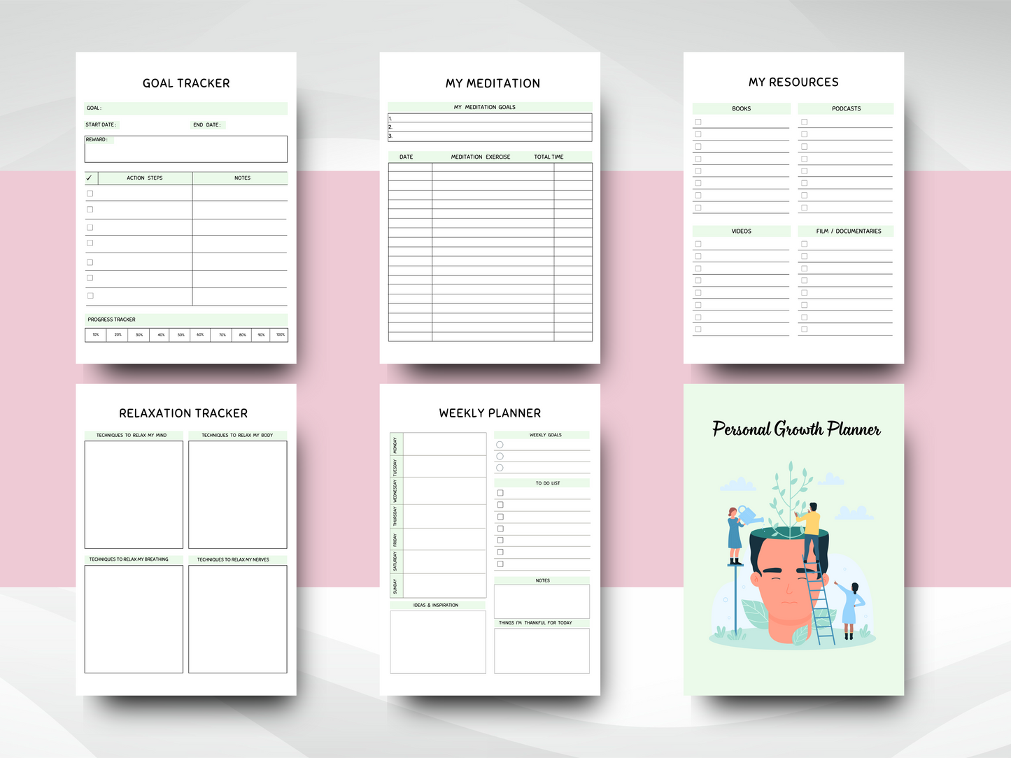 Personal Growth Planner | Editable & Printable Self-Improvement Journal | Set Goals, Track Progress & Foster Positive Habits