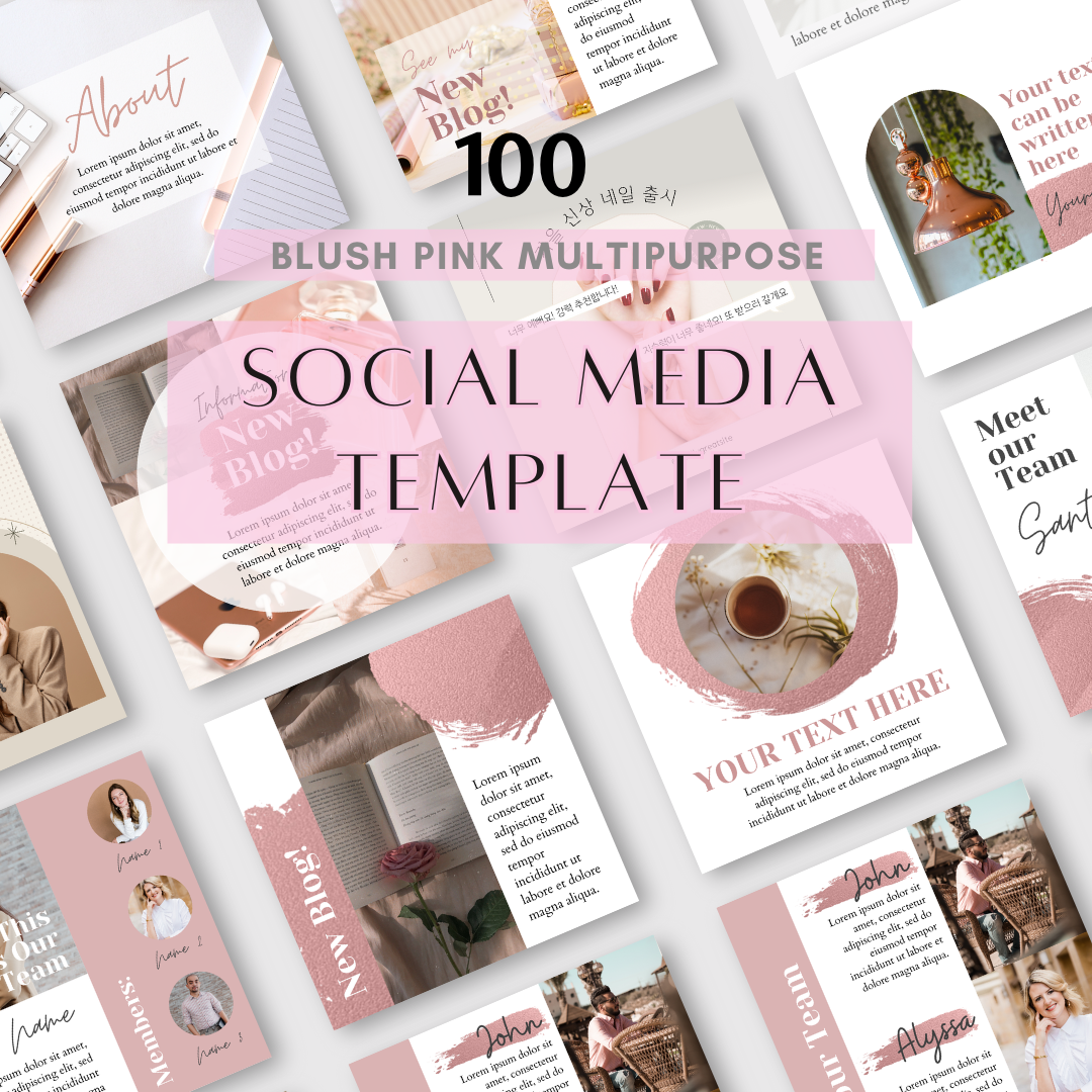 100 Blush Pink Multipurpose Social Media Templates | Canva Editable