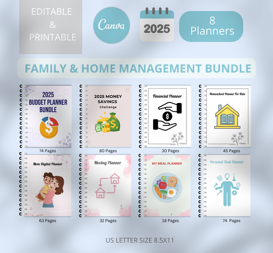 2025 Family & Home Management Planner Bundle: Budget, Savings, Homeschool & More