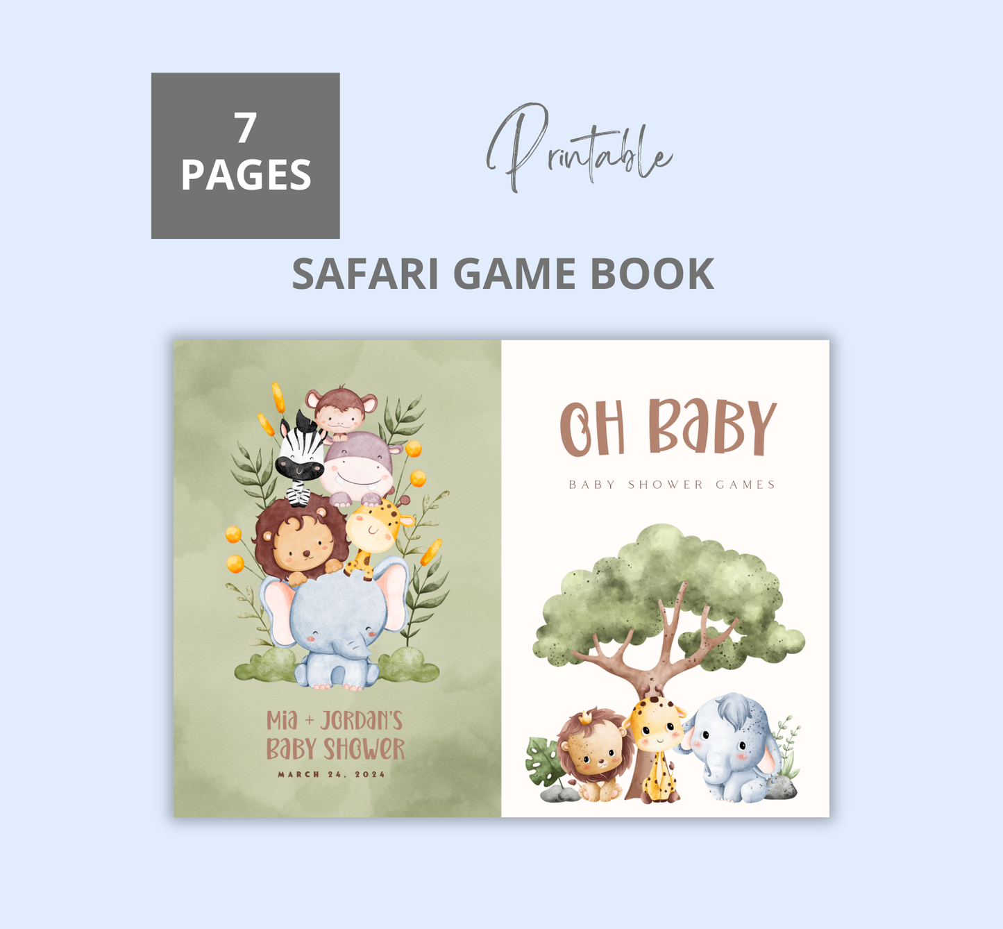 Safari Baby Shower Game Book | Fun Printable Games for Guests