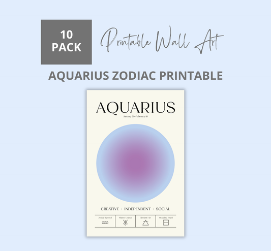 Aquarius Zodiac Printable Wall Art | Unique Astrology-Inspired Decor