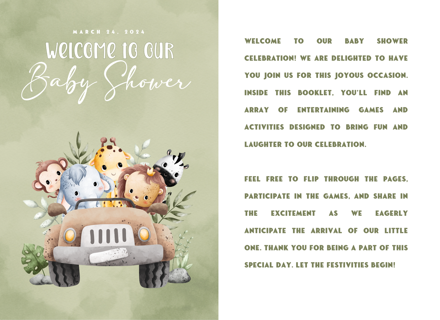 Safari Baby Shower Game Book | Fun Printable Games for Guests