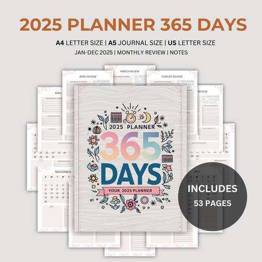 2025 Planner | 365 Days Planner | Editable & Printable Daily Organizer | Plan Your Year, Set Goals & Stay Productive