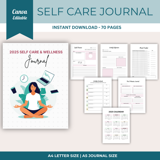 2025 Self Care & Wellness Journal | Editable & Printable Planner | Track Health, Well-being & Personal Growth