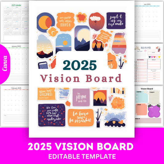 2025 Vision Board Planner | Editable & Printable Goal Setting Journal | Manifest Your Dreams, Set Intentions & Achieve Your Vision