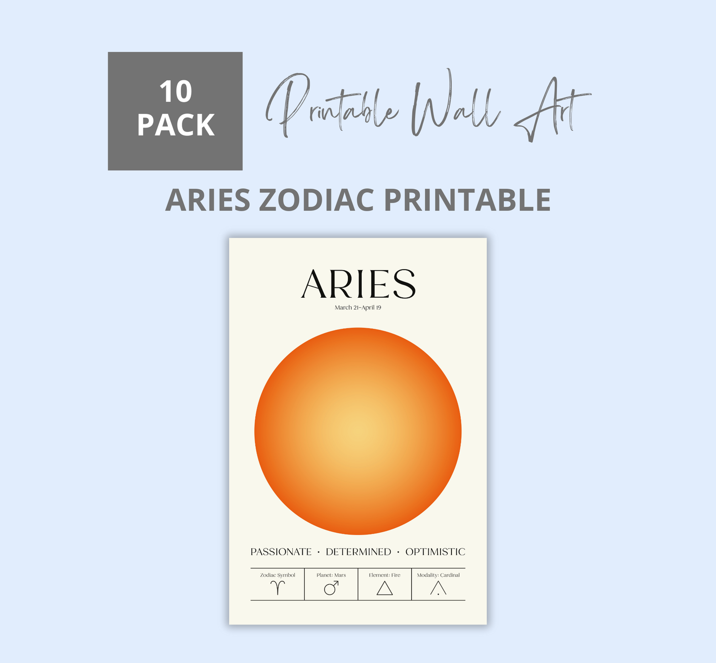 Aries Zodiac Wall Art | Astrology Printable Home Decor