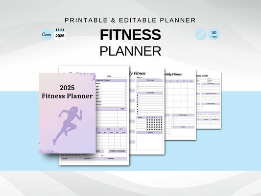 2025 Fitness Planner | Editable & Printable Workout Journal | Track Your Fitness Goals and Progress