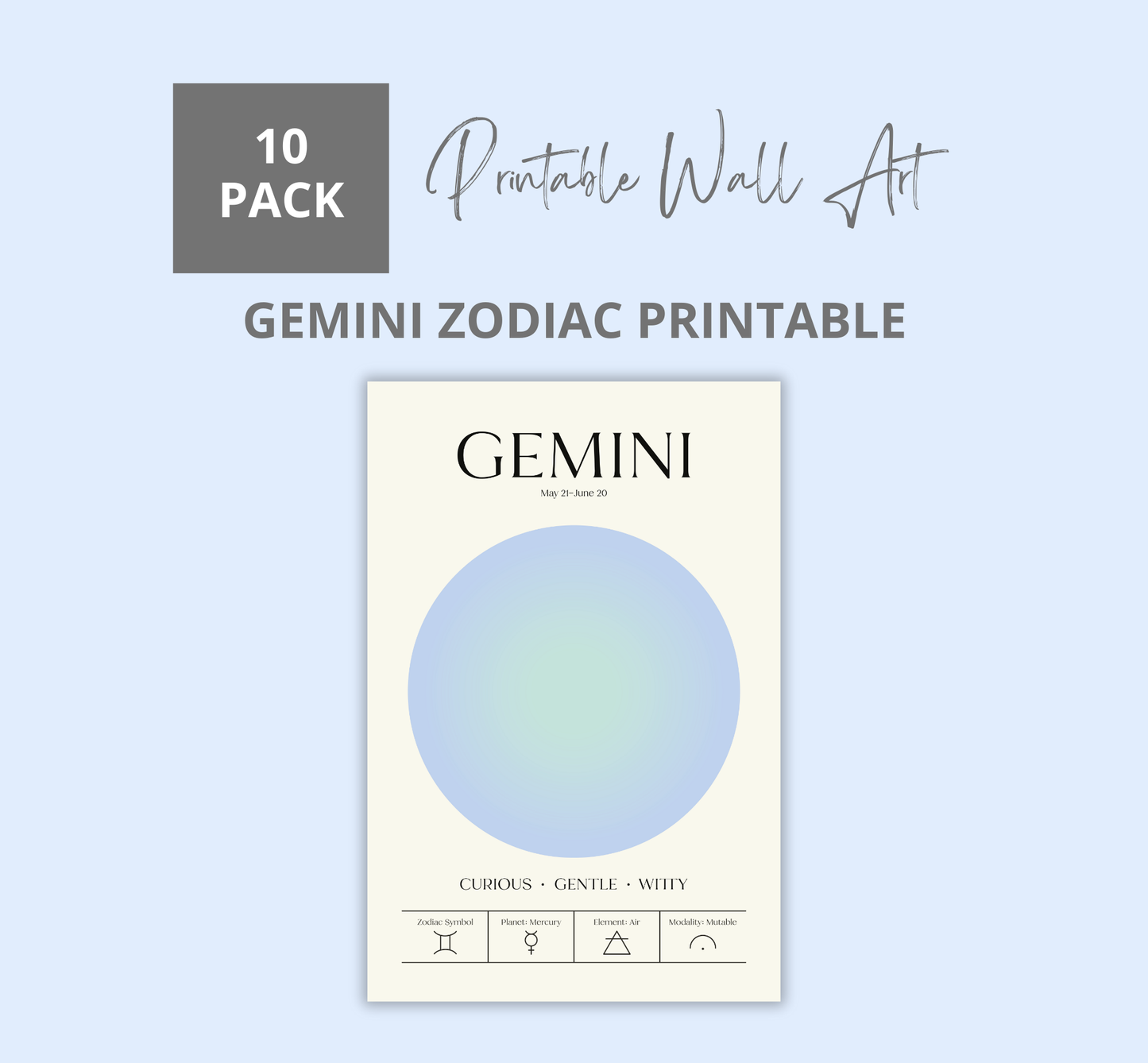 Gemini Zodiac Wall Art | Astrology Printable Home Decor