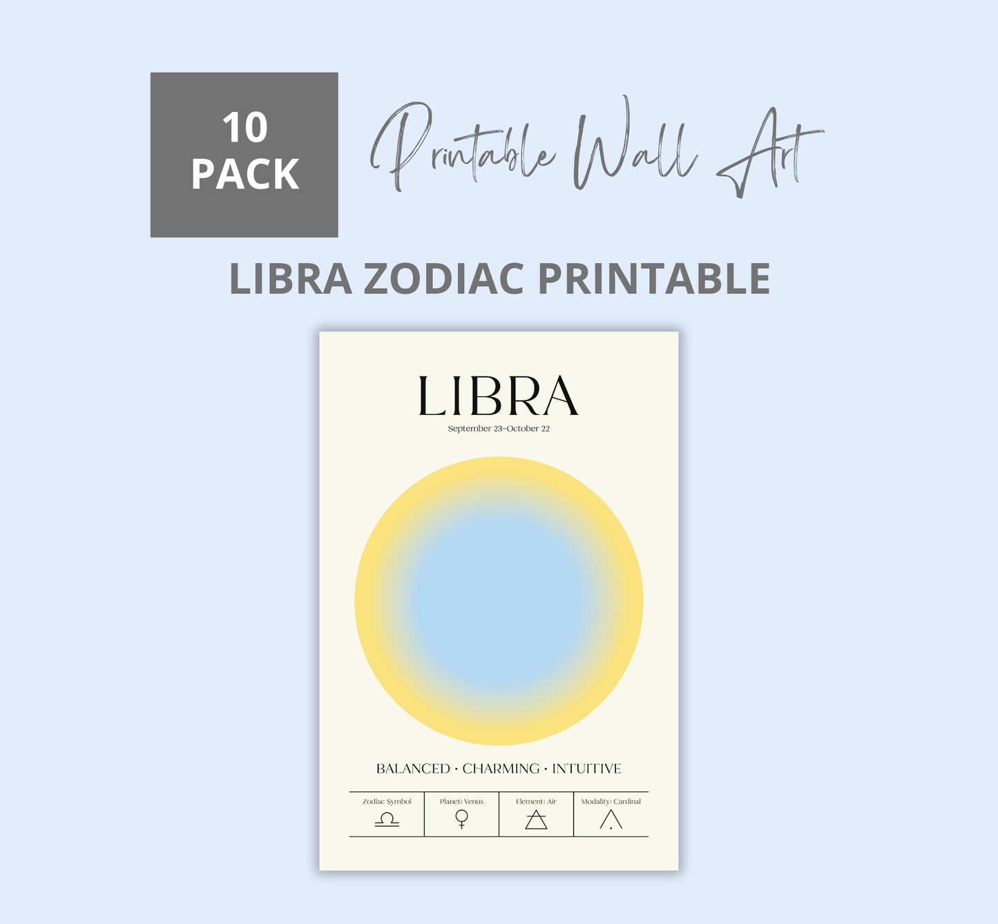 Libra Zodiac Printable Wall Art | Elegant Astrology Digital Print