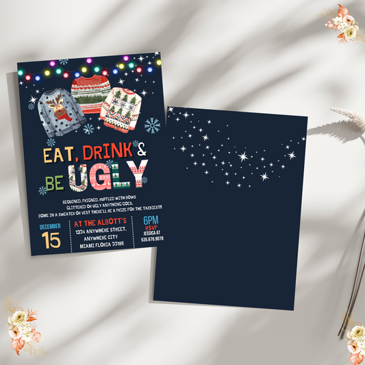 Ugly Sweater Christmas Party Invitation | Editable Canva Template