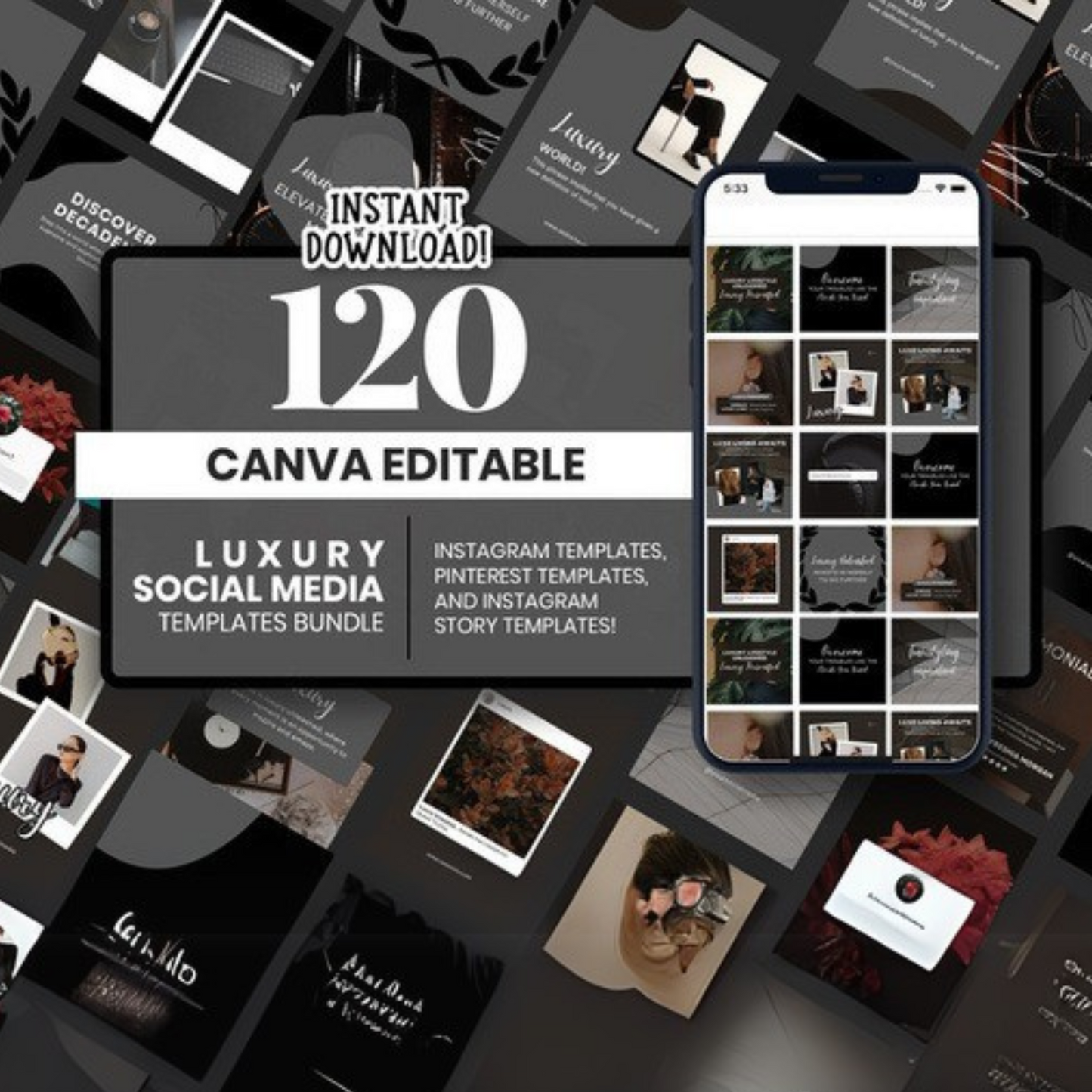 120 Luxury Social Media Post Templates | Elegant Canva Editable Designs